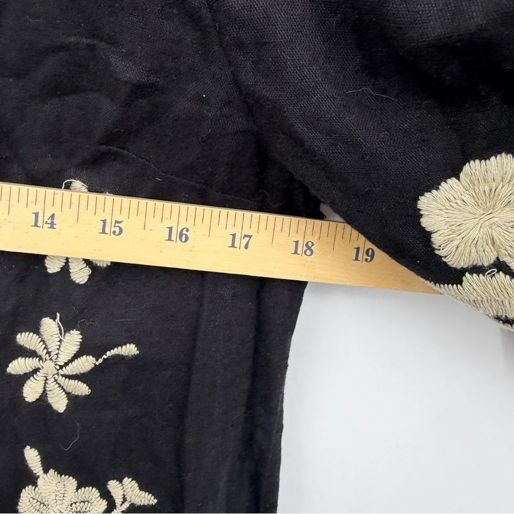 Free People Black Mini Dress with Cream Floral Embroidery